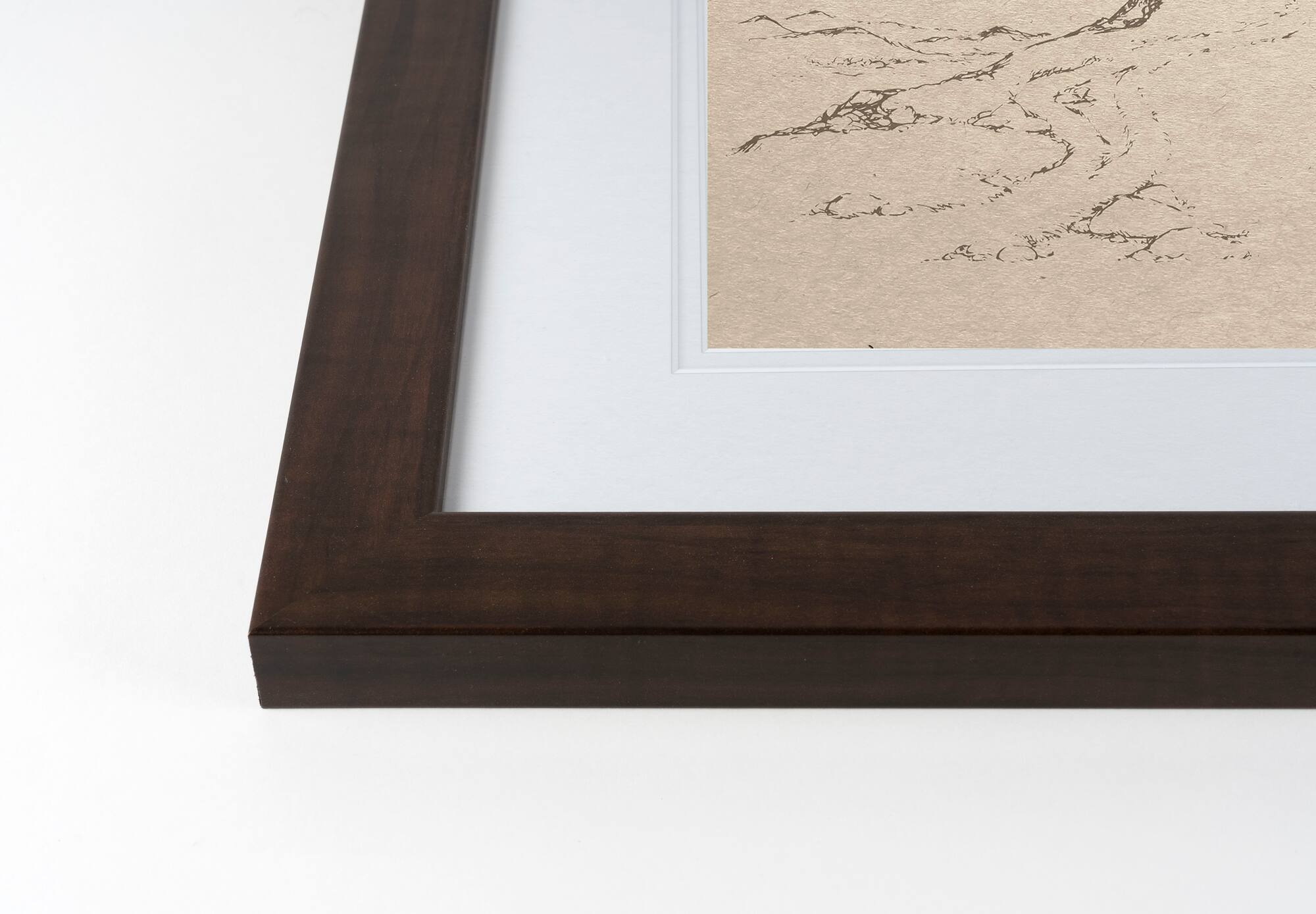 Crosses On Hill Sketch 5 11" x 14" Walnut Framed Print Under Plexiglass